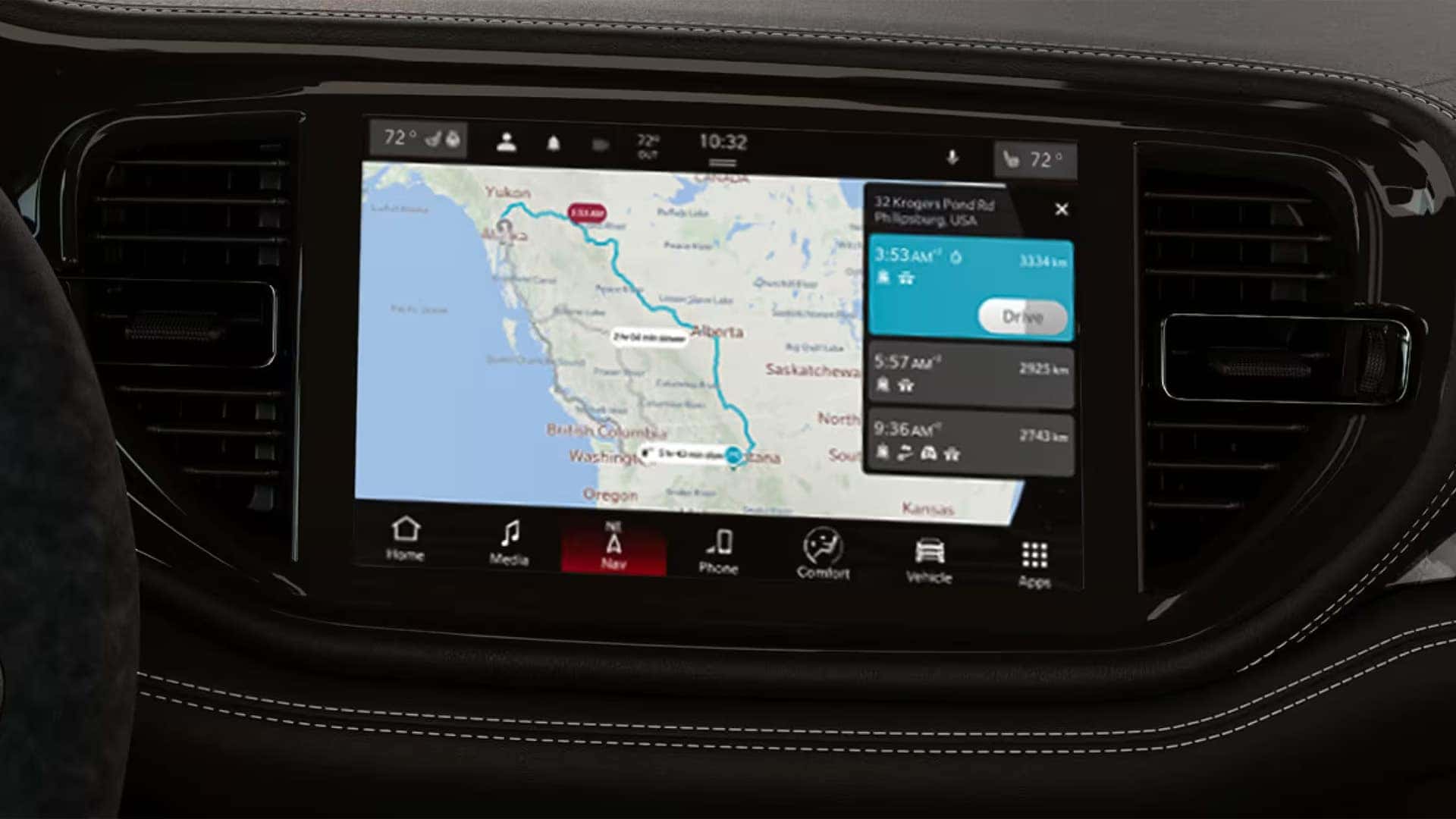 2026 Dodge Durango Uconnect navigation screen displaying route guidance and map interface on the infotainment display