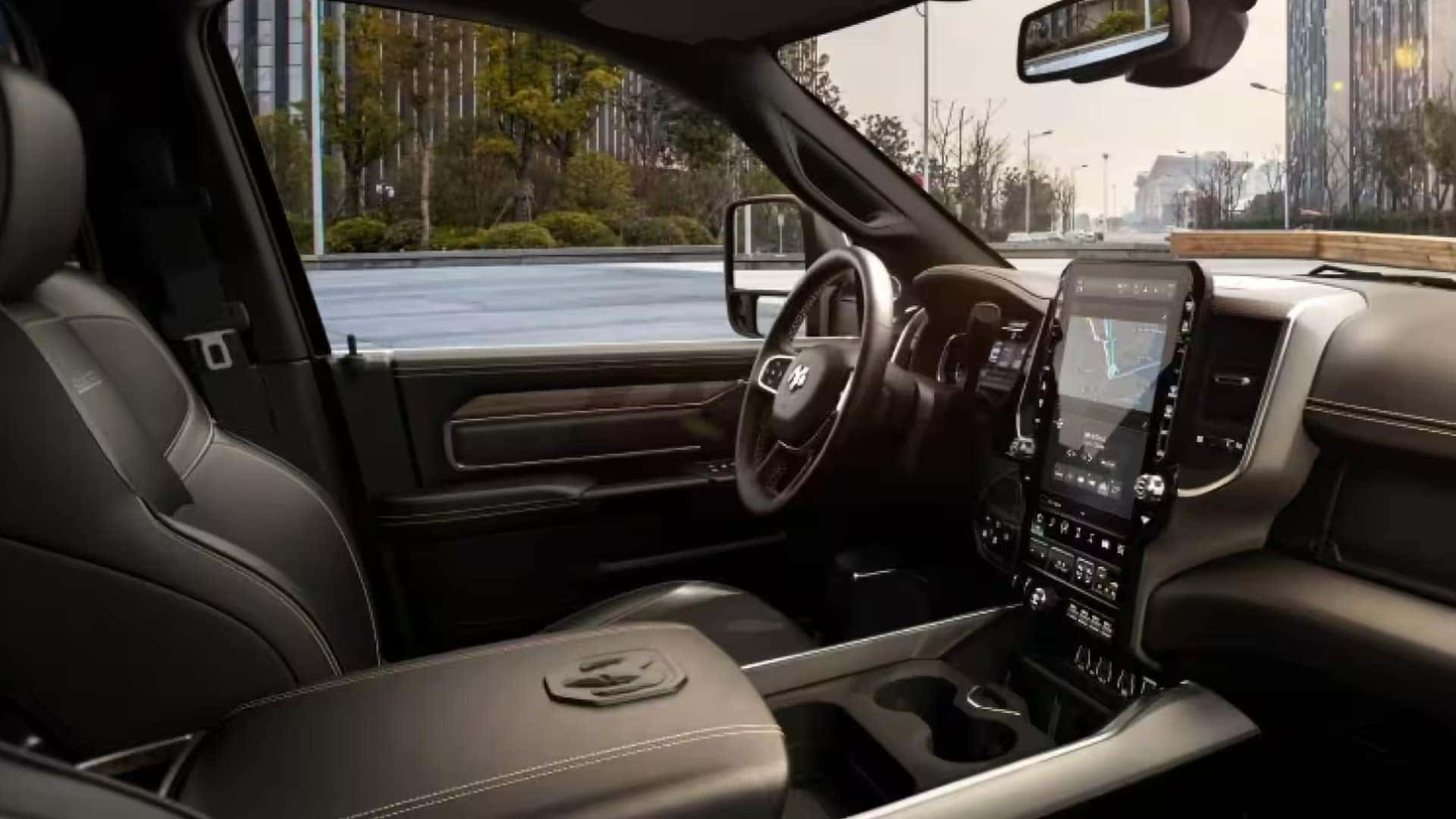 2026 RAM 3500 interior rear seating in Limited Longhorn trim with premium leather and detailed stitching