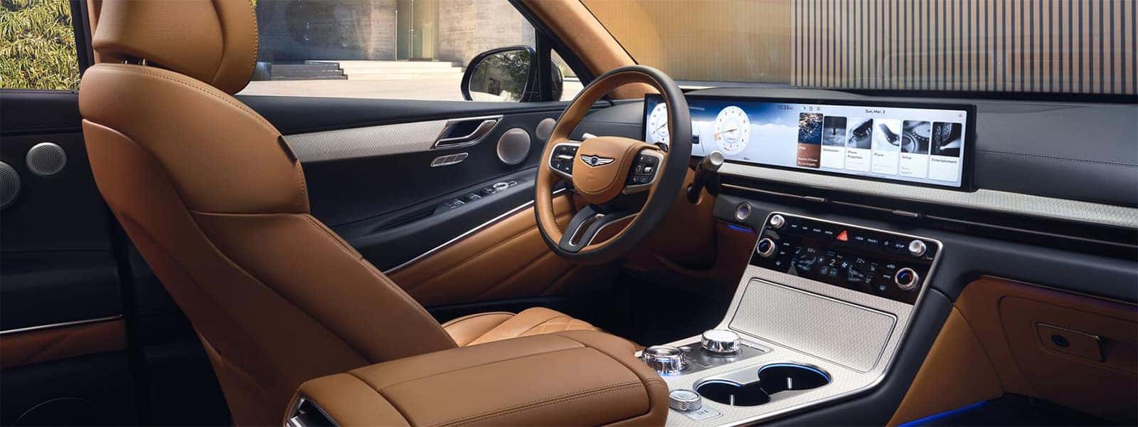 2026 Genesis GV80 interior with 27-inch OLED display, digital dashboard, and luxury technology-focused cabin