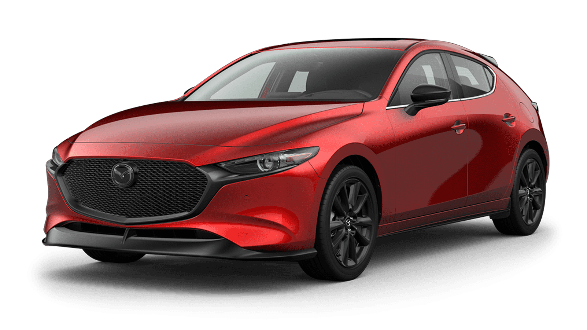 Red hatchback shown in front three-quarter view on a transparent background with dark wheels and black grille