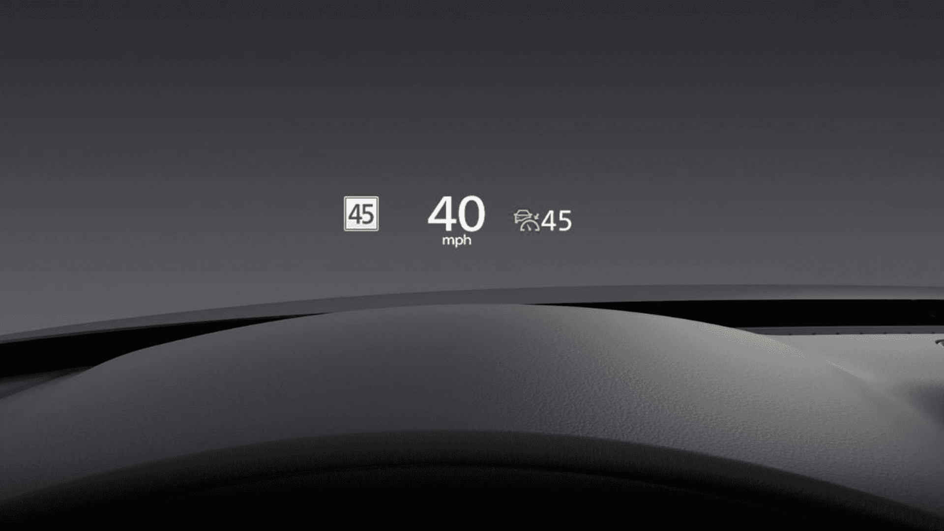 Active Driving Display showing 40 mph speed, 45 mph speed limit sign, and green cruise control icon.