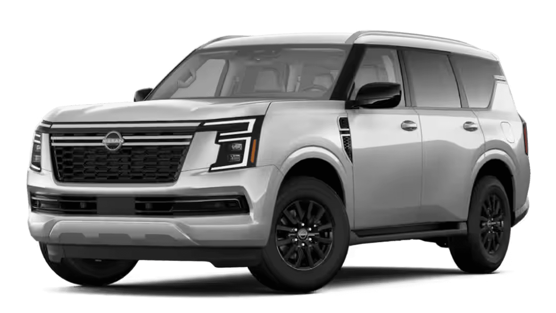 White Nissan Armada shown on a transparent background in side front angle view with black wheels
