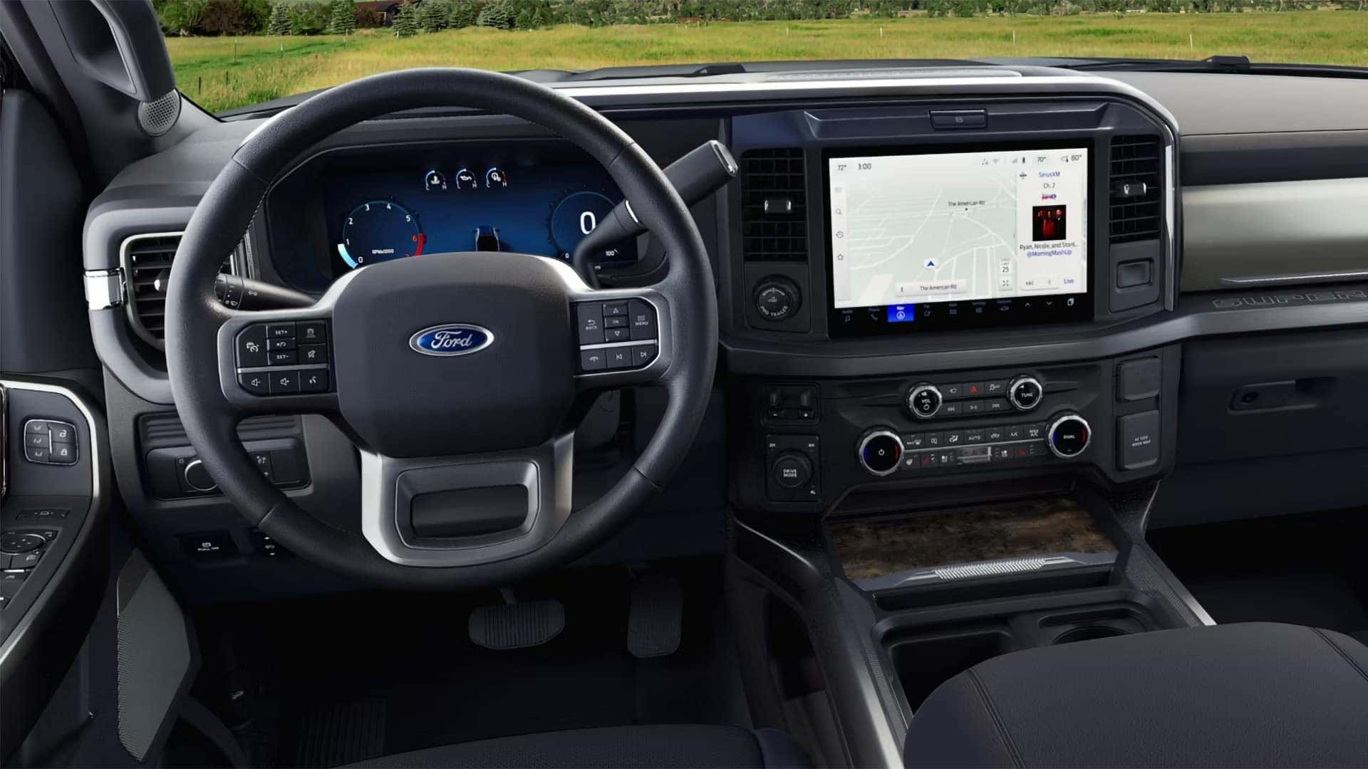Dashboard of the 2026 Ford F-350 Super Duty with SYNC 4 touchscreen and digital instrument cluster