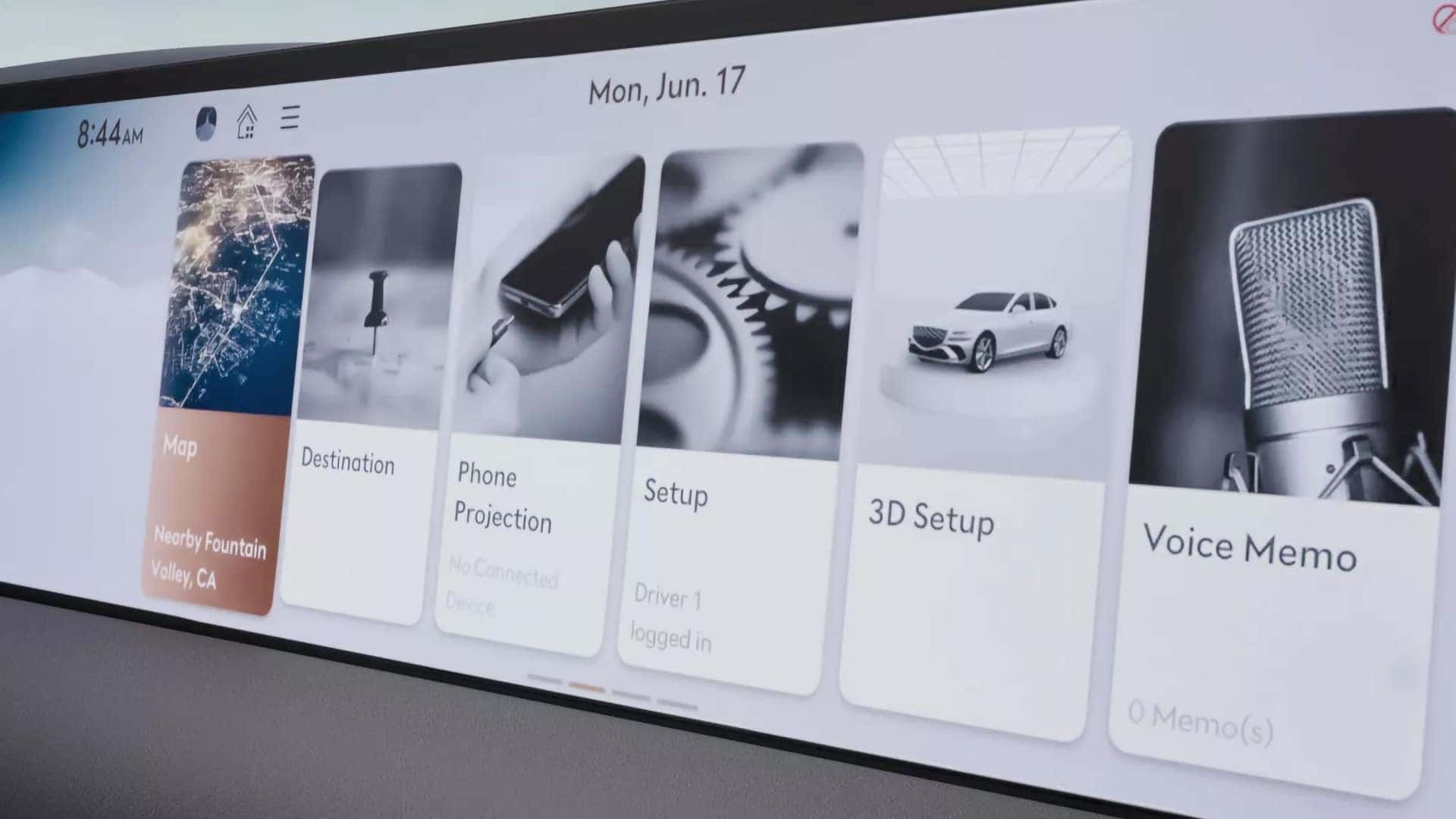 2026 Genesis G80 27-inch OLED infotainment display showing navigation, media, and vehicle settings interface