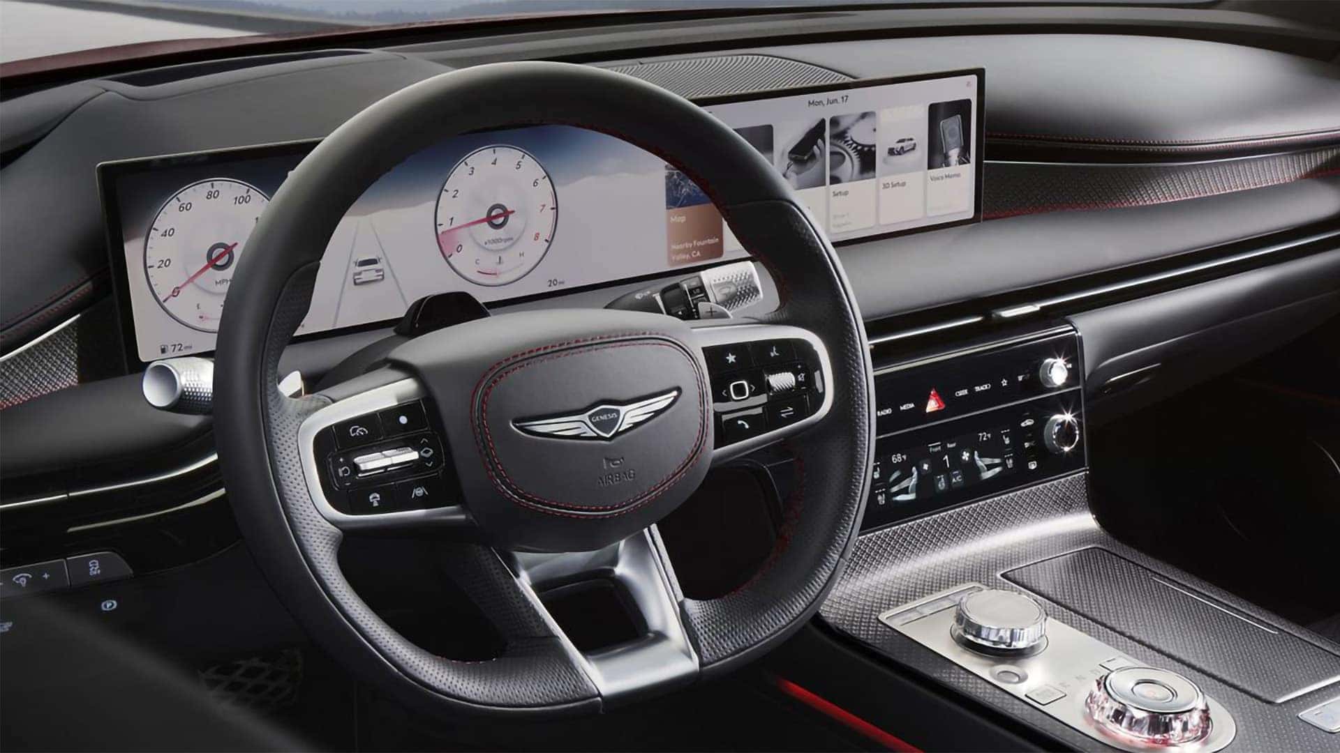 2026 Genesis G80 dashboard with wide OLED display, digital gauges, and infotainment system