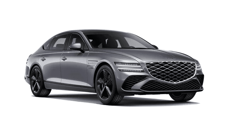 2026 Genesis G80 2.5T Sport Prestige sedan in dark gray, front three quarter view
