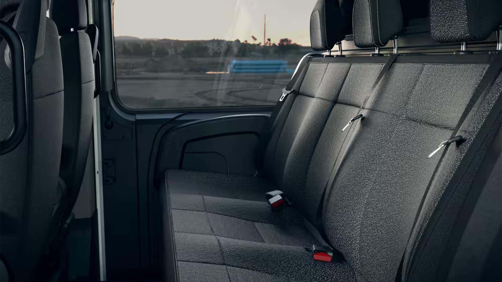 2026 RAM ProMaster Crew Van rear bench seating with cloth upholstery and passenger space