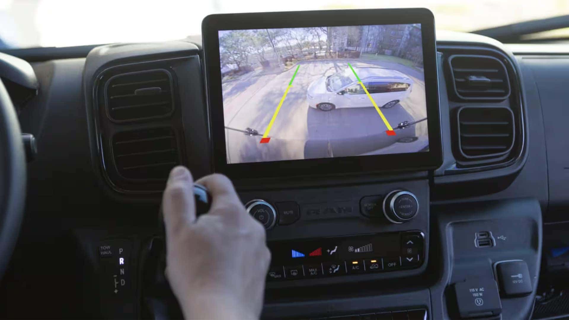 2026 RAM ProMaster Cargo Van backup camera display with parking guidelines on center screen