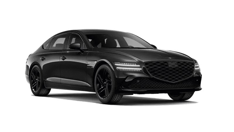 2026 Genesis G80 3.5T Prestige Black sedan in black, front three quarter view
