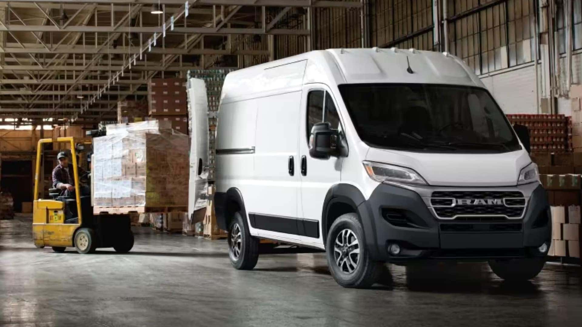 2026 RAM ProMaster Cargo Van inside a warehouse showing commercial hauling capability