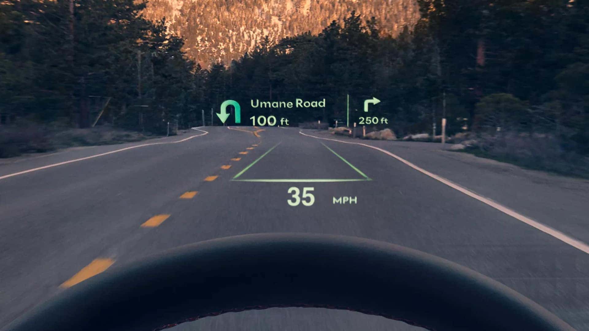 Head up display in the 2026 Genesis G80 projecting speed and navigation directions onto the windshield