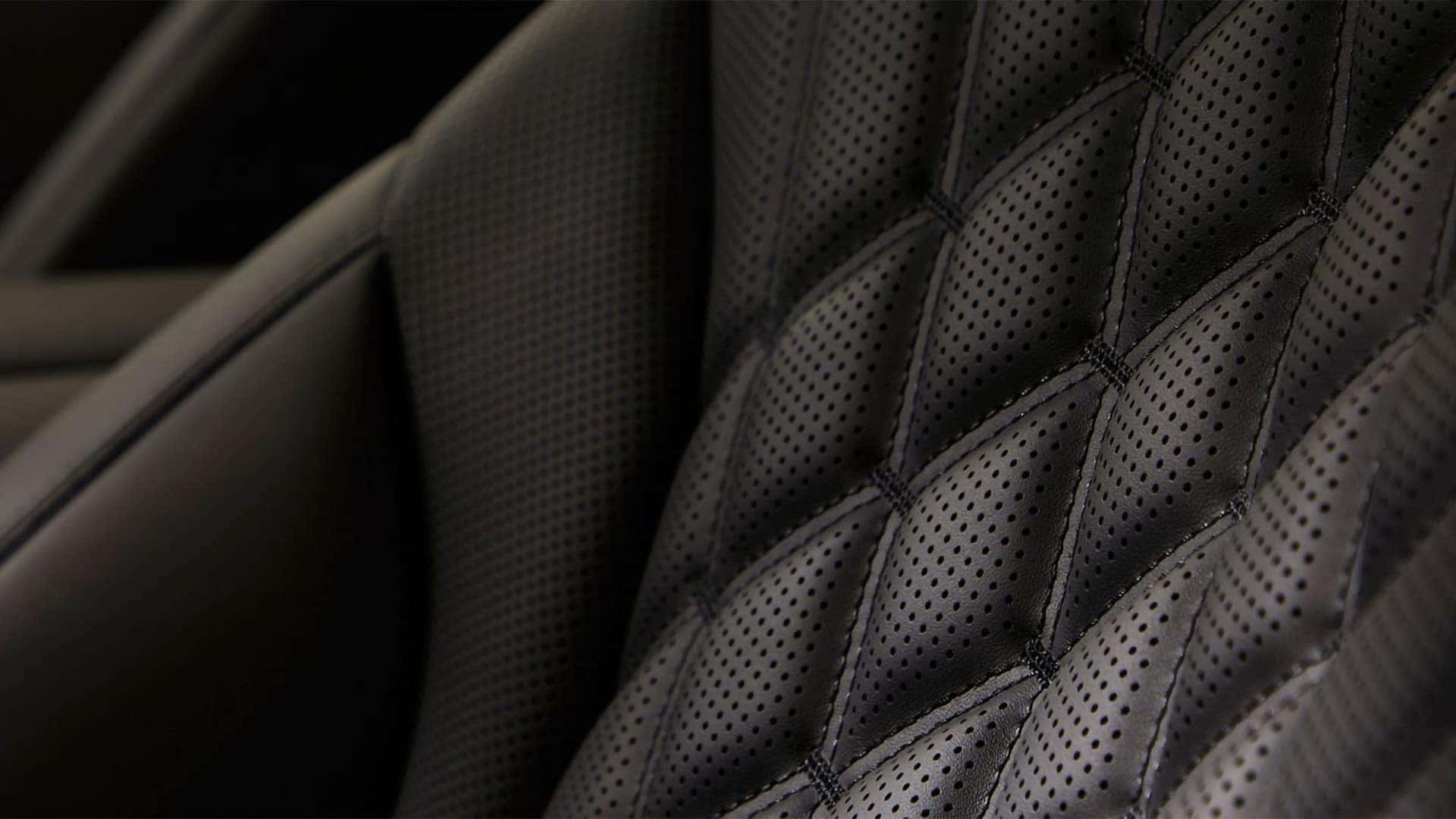 Close-up of quilted leather seat material in the 2026 Genesis GV80 interior