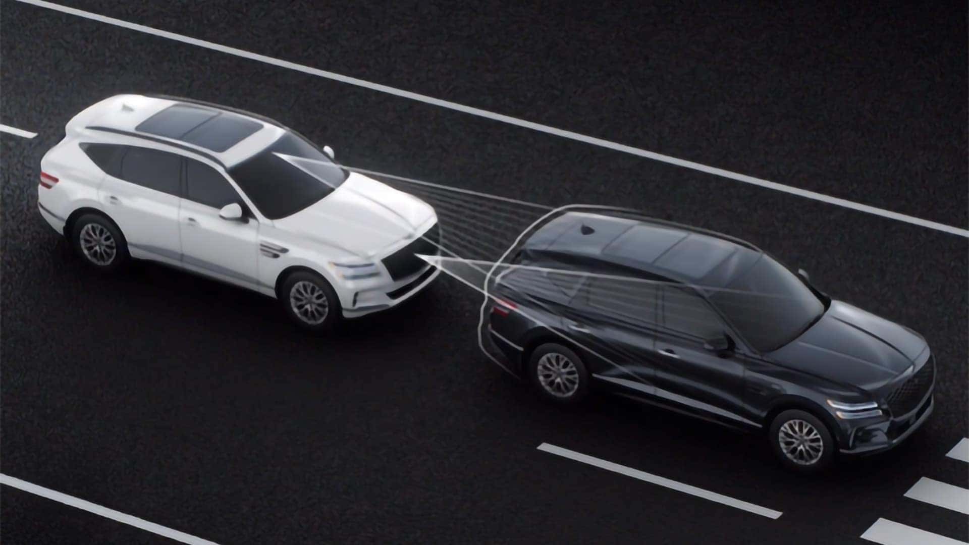 2026 Genesis GV80 Forward Collision-Avoidance Assist technology detecting a vehicle ahead