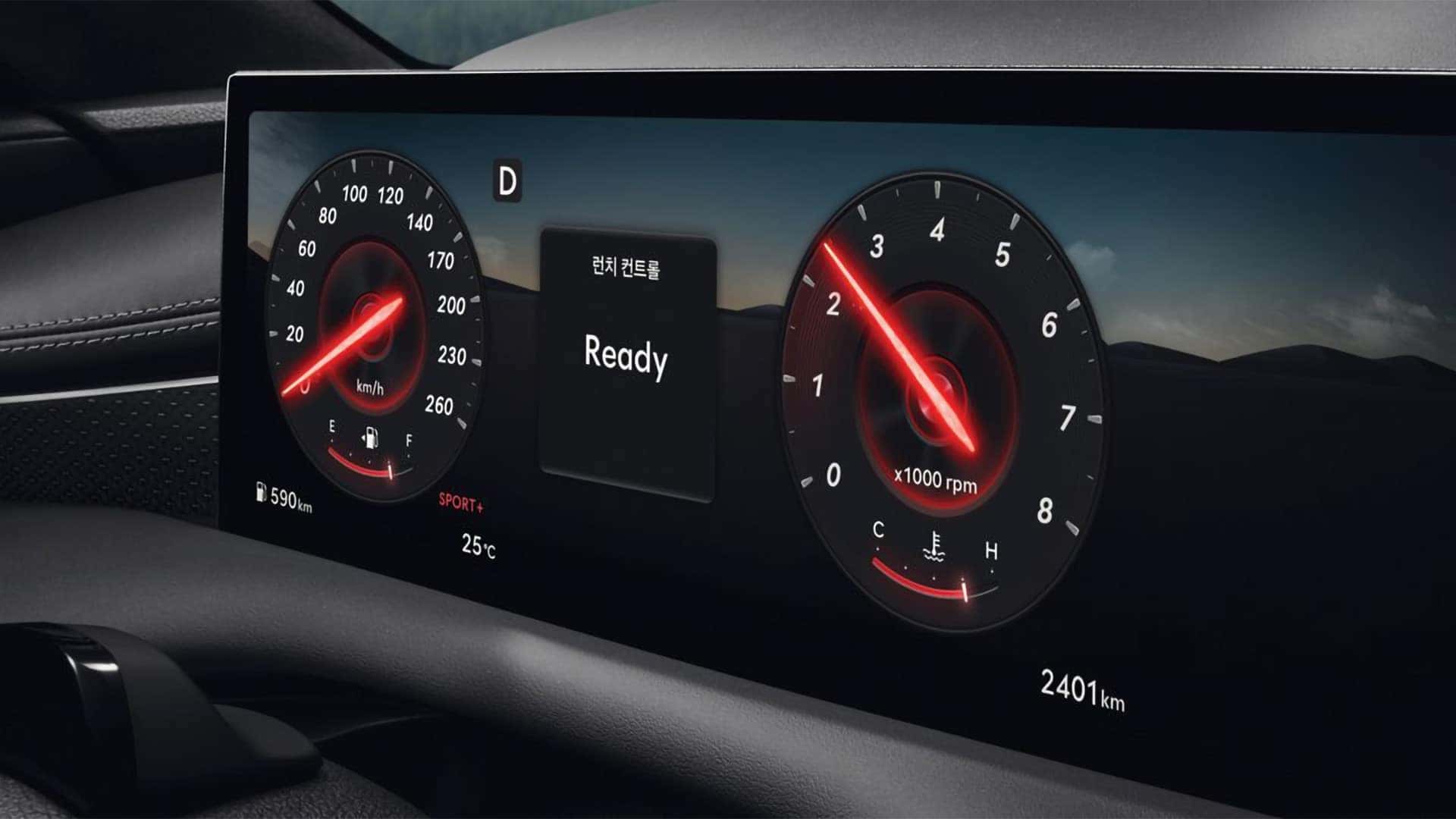 Genesis G80 digital instrument cluster with high resolution gauges and driver information display