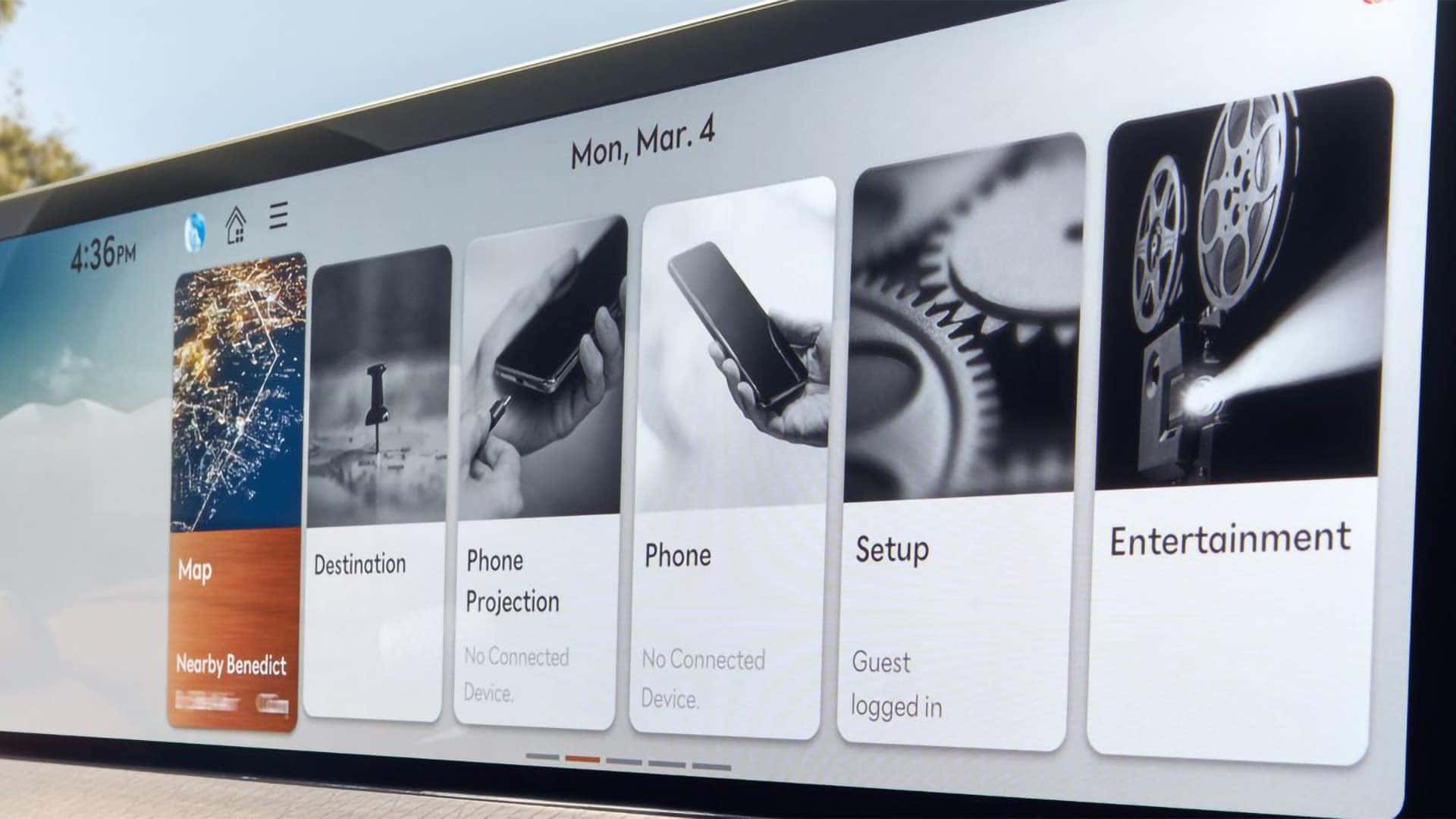2026 Genesis GV80 infotainment home screen on the wide 27-inch OLED display