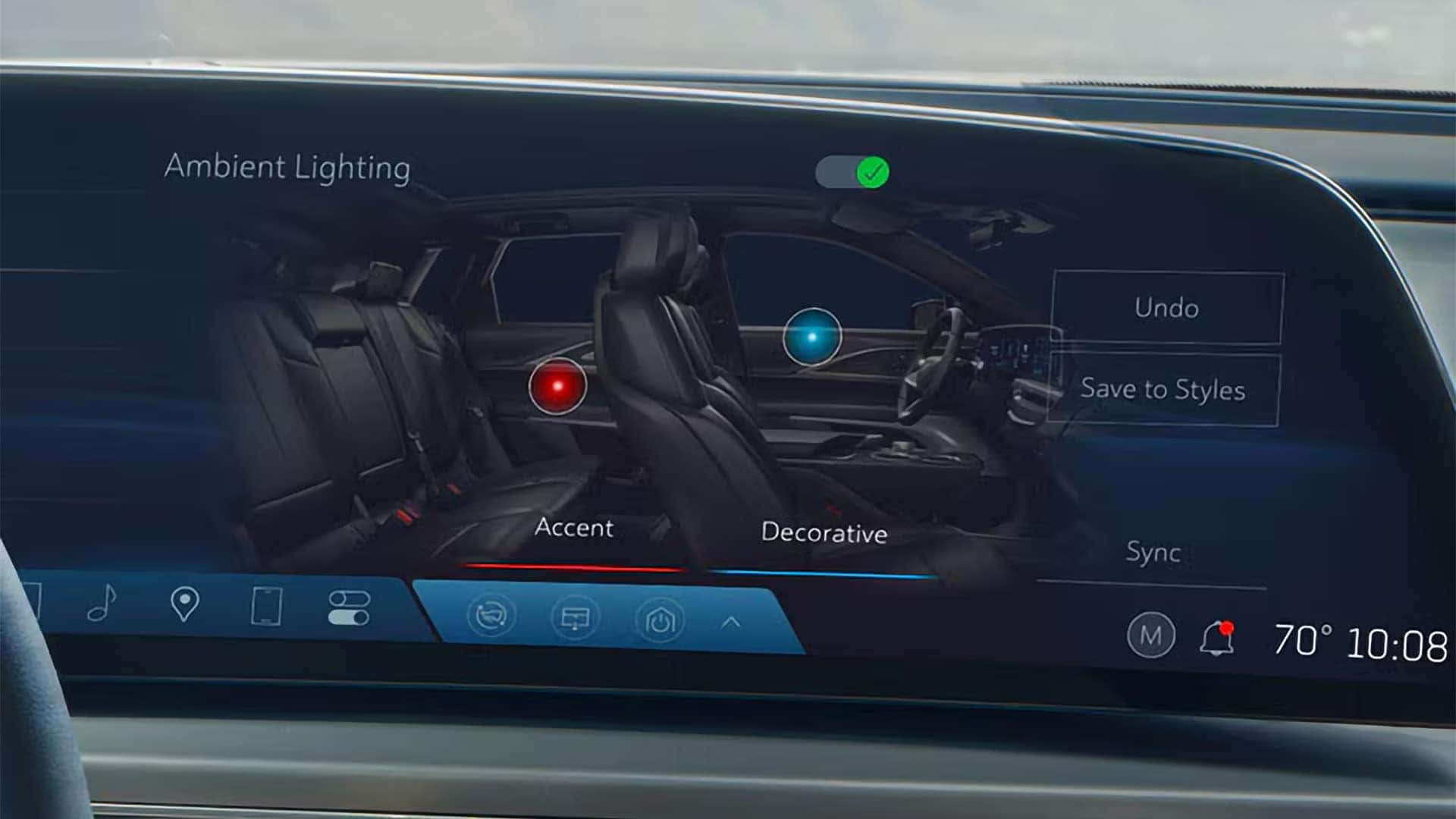 2026 Cadillac LYRIQ infotainment screen showing customizable ambient lighting settings for the premium cabin