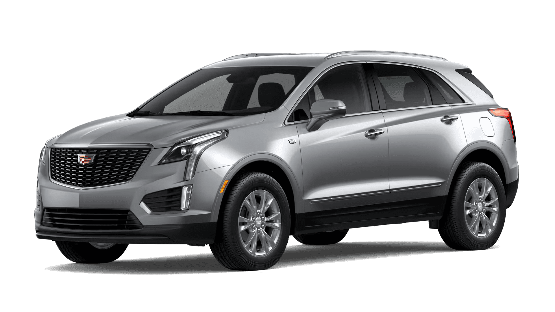 Silver 2026 Cadillac XT5 Luxury SUV, front three quarter exterior view