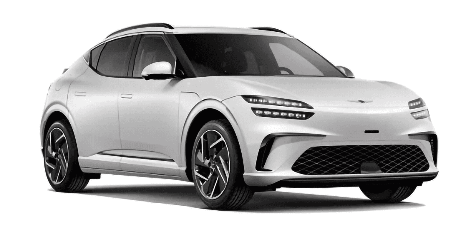 2026 Genesis GV60 Advanced AWD electric SUV in white, front three quarter view