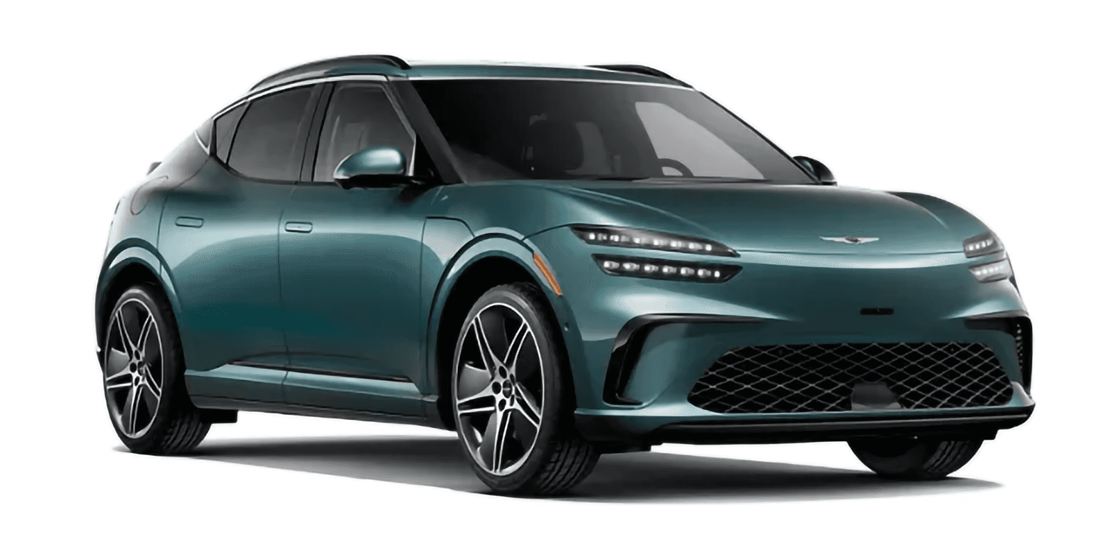 2026 Genesis GV60 Performance AWD electric SUV in green, front three quarter view
