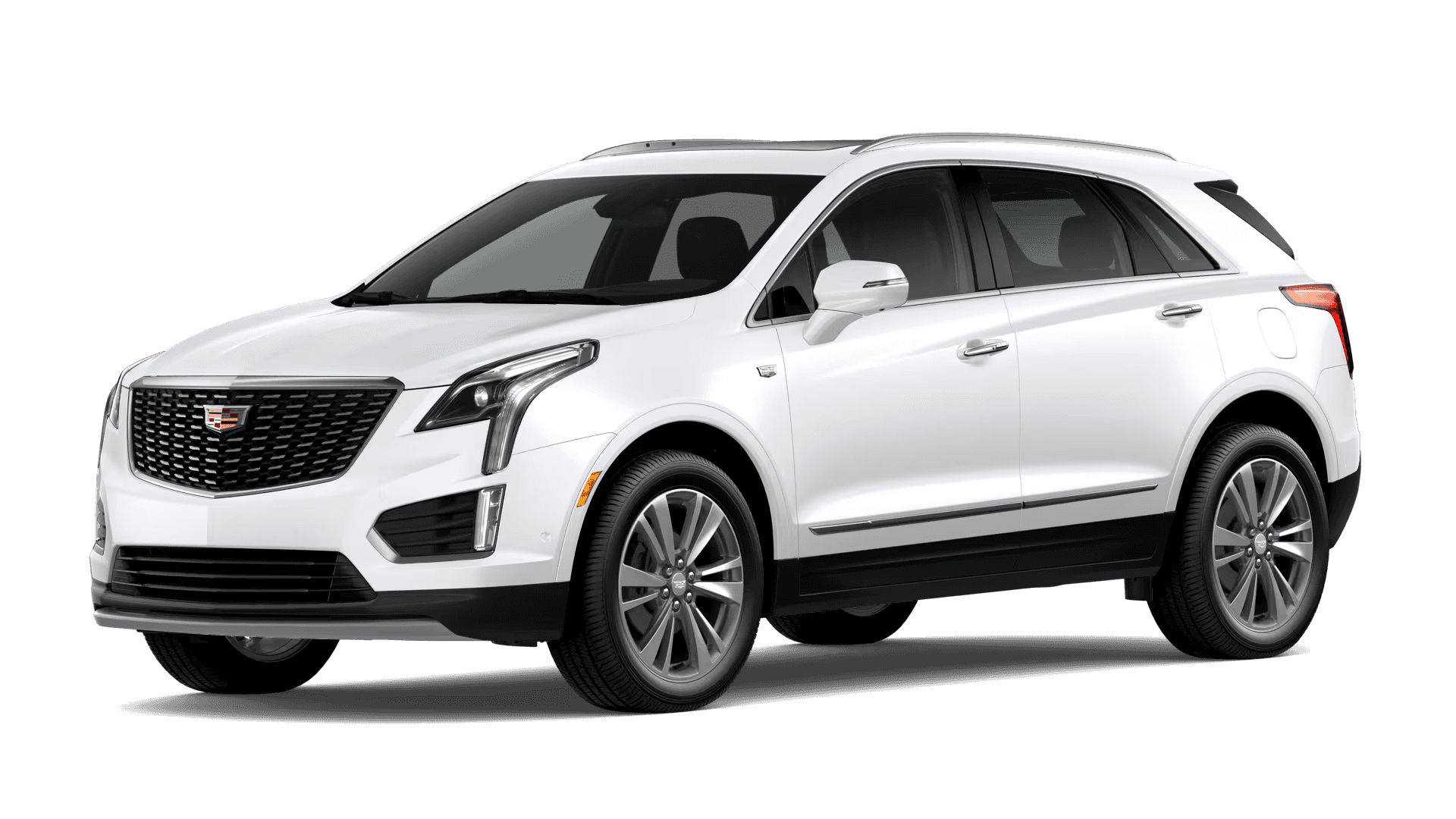 White 2026 Cadillac XT5 Premium Luxury SUV, front three quarter exterior view
