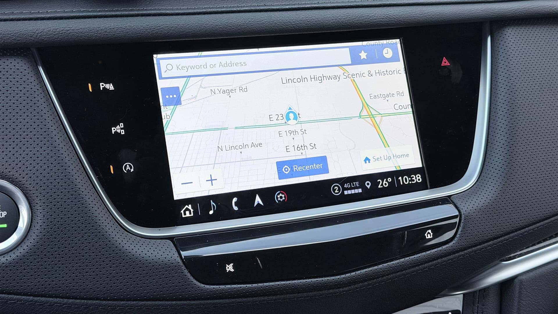 2026 Cadillac XT5 navigation display showing map view on the central infotainment touchscreen