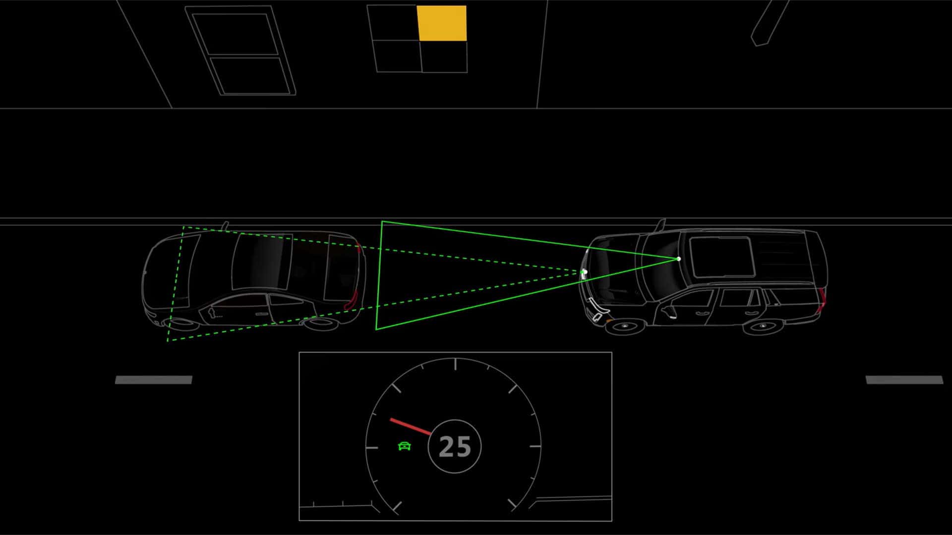 2026 Cadillac XT5 safety technology graphic showing forward collision alert and driver assistance sensors