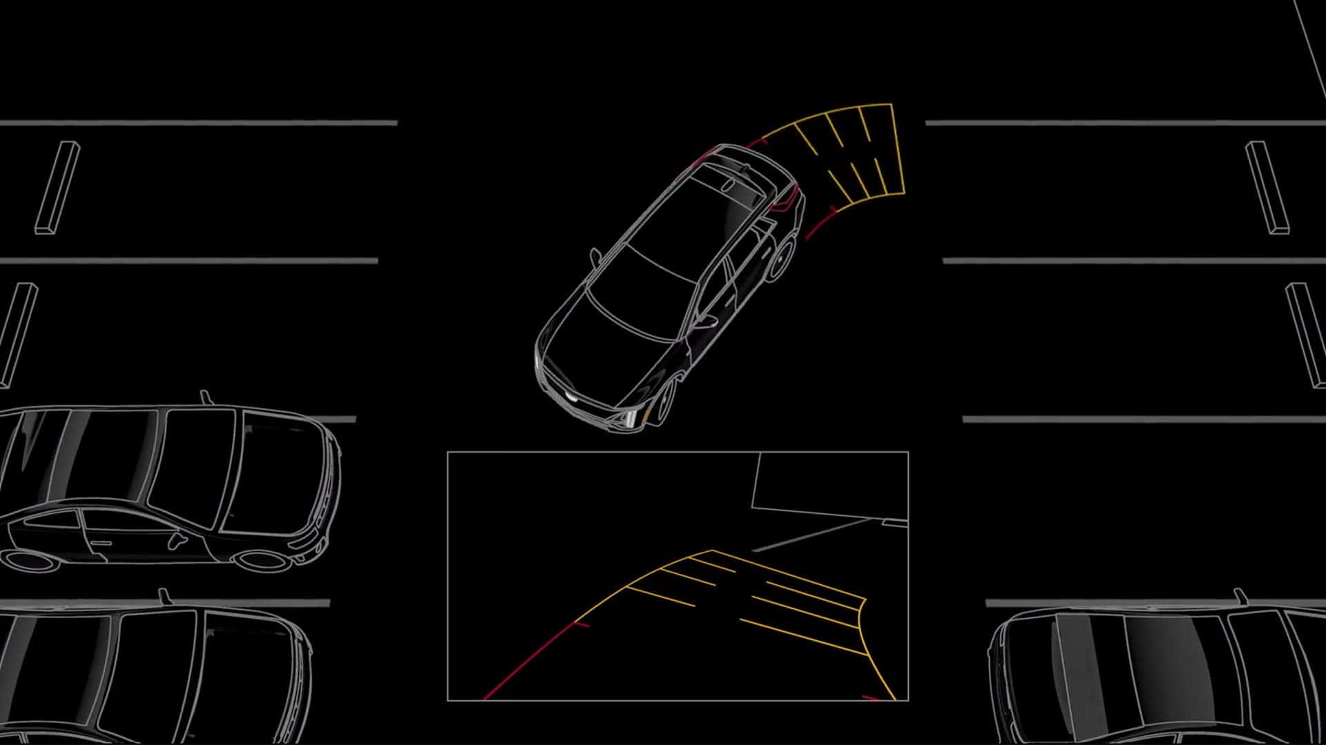 2026 Cadillac XT5 automatic parking assist graphic showing the SUV maneuvering into a parking space