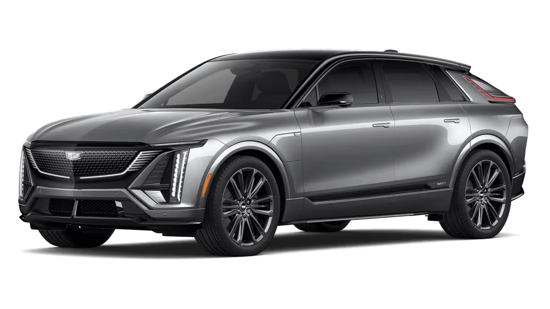 2026 Cadillac LYRIQ V-Series electric performance SUV in gray, driver side front three quarter view