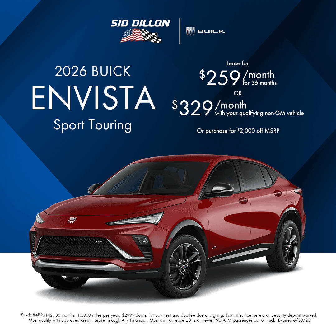 Sid Dillon Buick of Lincoln June offer for a 2026 Buick Envista Sport Touring with $259 per month lease or $2,000 off MSRP
