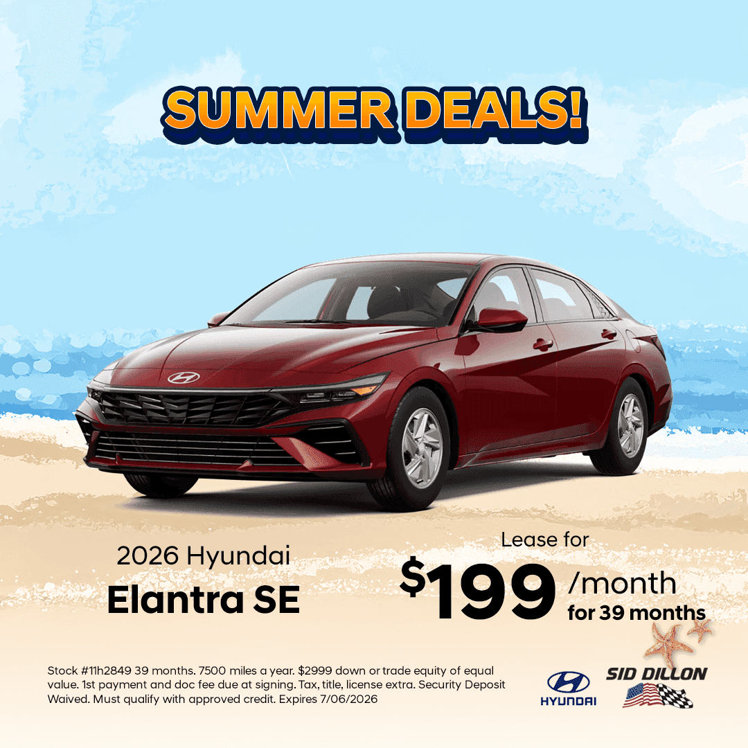 2026 Hyundai Elantra SE June lease offer for $199 per month for 39 months at Hyundai of Lincoln