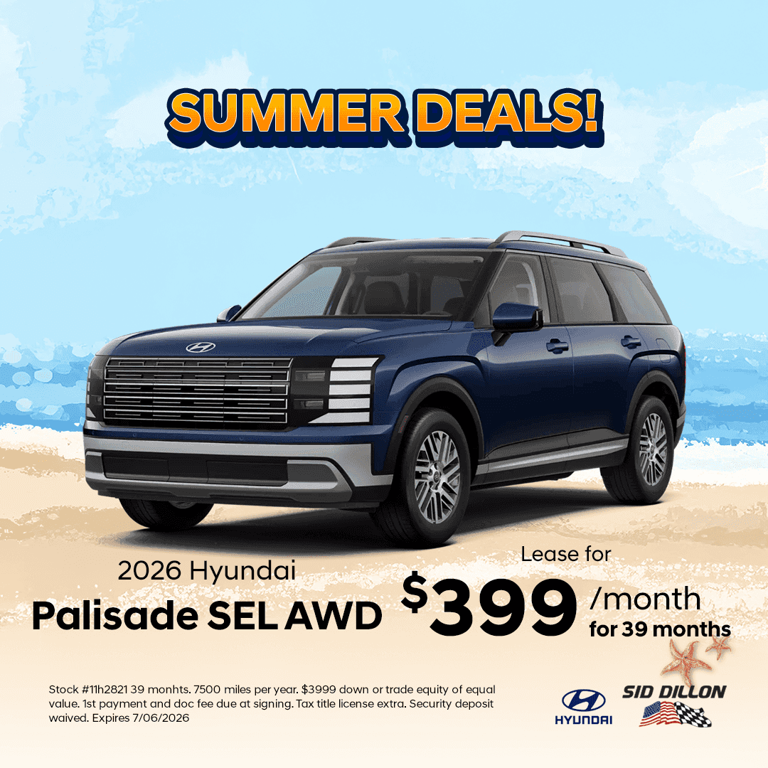2026 Hyundai Palisade SEL AWD June lease offer for $399 per month for 39 months at Hyundai of Lincoln