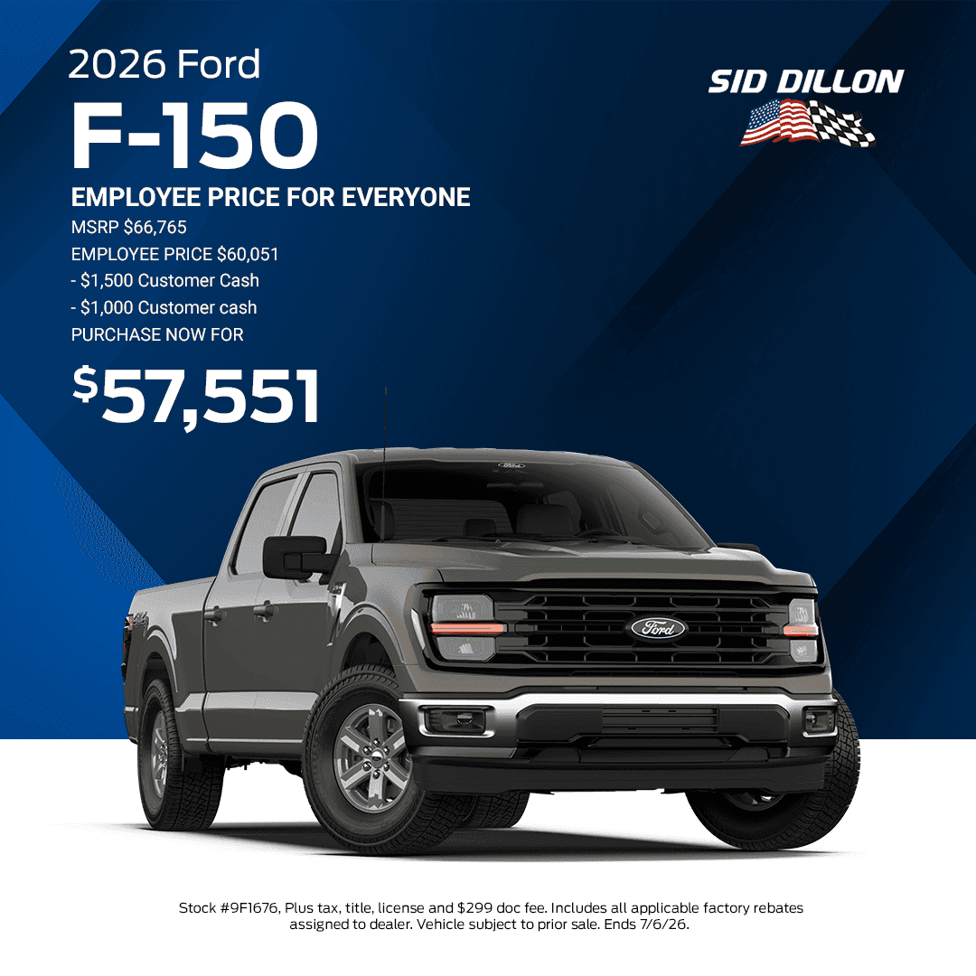 2026 Ford F-150 with MSRP $66,765 and employee price purchase offer of $57,551 at Sid Dillon Ford Wahoo