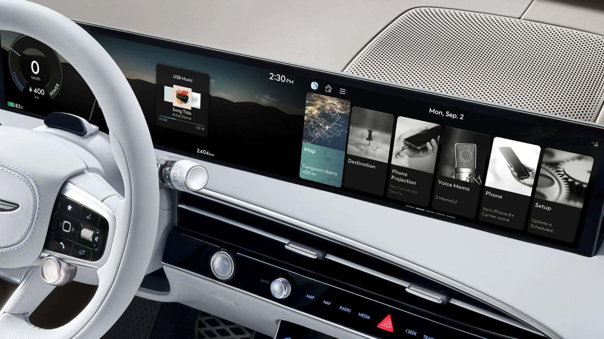 2026 Genesis Electrified GV70 dashboard with 27-inch OLED display and infotainment controls