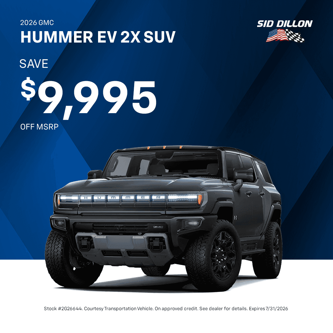 2026 GMC HUMMER EV 2X SUV July offer with $9,995 off MSRP at Sid Dillon Buick GMC of Fremont, stock number 2G26644