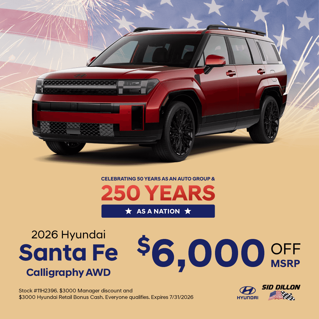 July 2026 Hyundai SANTA FE Calligraphy AWD offer at Sid Dillon Hyundai of Lincoln with $6,000 off MSRP