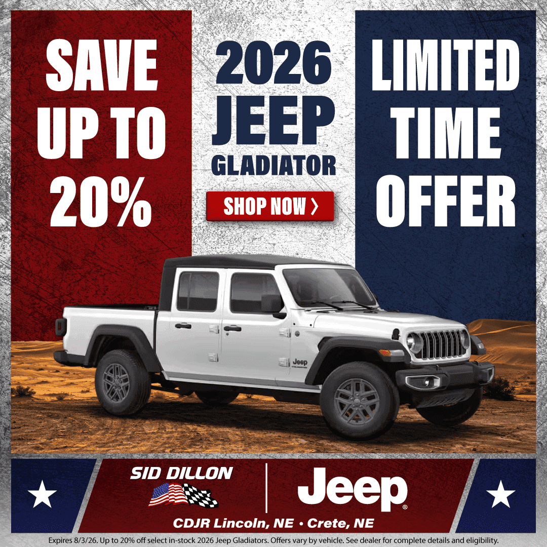 July 2026 Jeep Gladiator offer with savings up to 20 percent on select in stock midsize pickup trucks at Sid Dillon CDJR