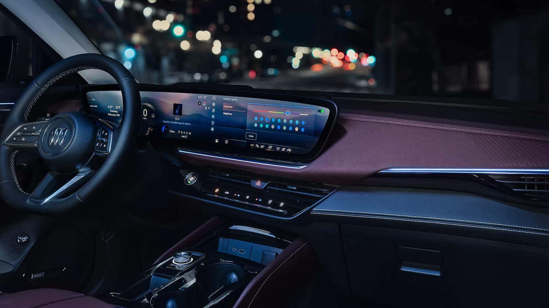 2026 Buick Envision dashboard with ultrawide display and customizable ambient lighting controls