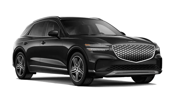 Black 2026 Genesis Electrified GV70 Prestige AWD luxury electric SUV, front three-quarter view