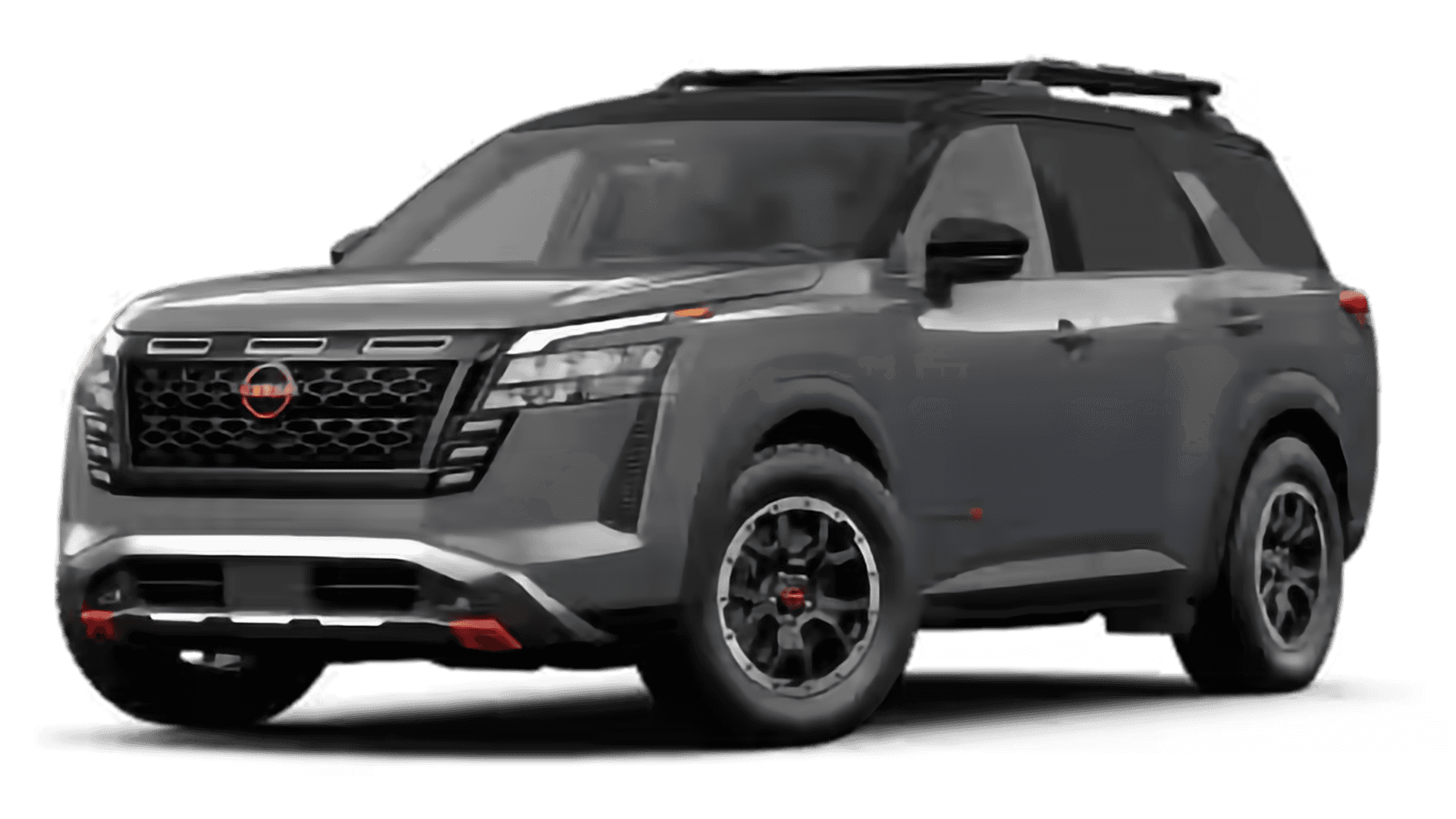 Gray 2026 Nissan Pathfinder Rock Creek exterior in a front three-quarter view