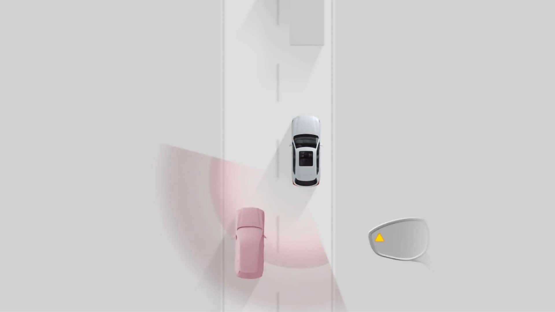 Blind Spot Monitoring graphic showing the 2026 Mazda CX-30 detecting a nearby vehicle
