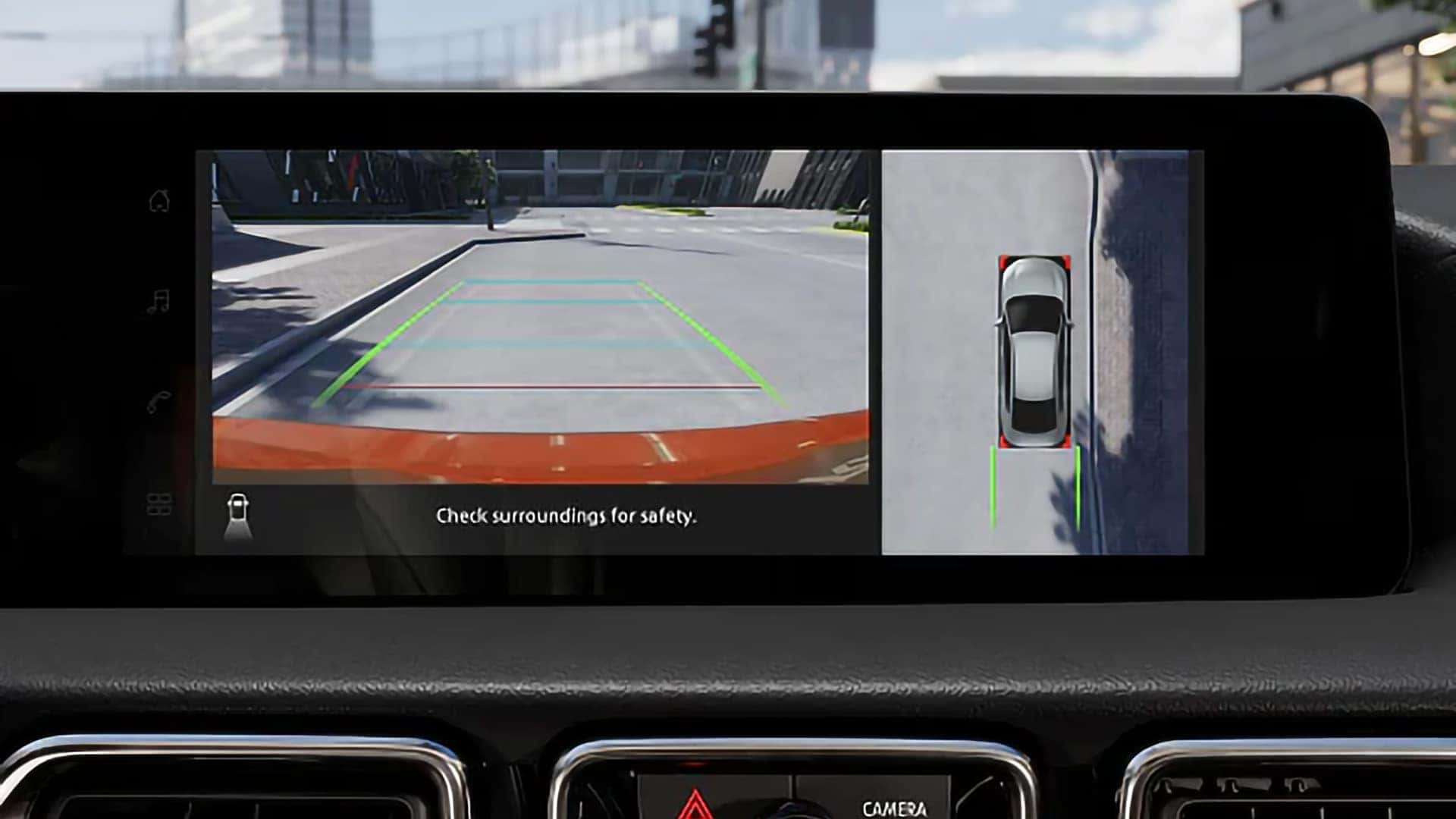 Available HD Intelligent Around View Monitor showing rear and overhead parking views in the 2026 Nissan Sentra