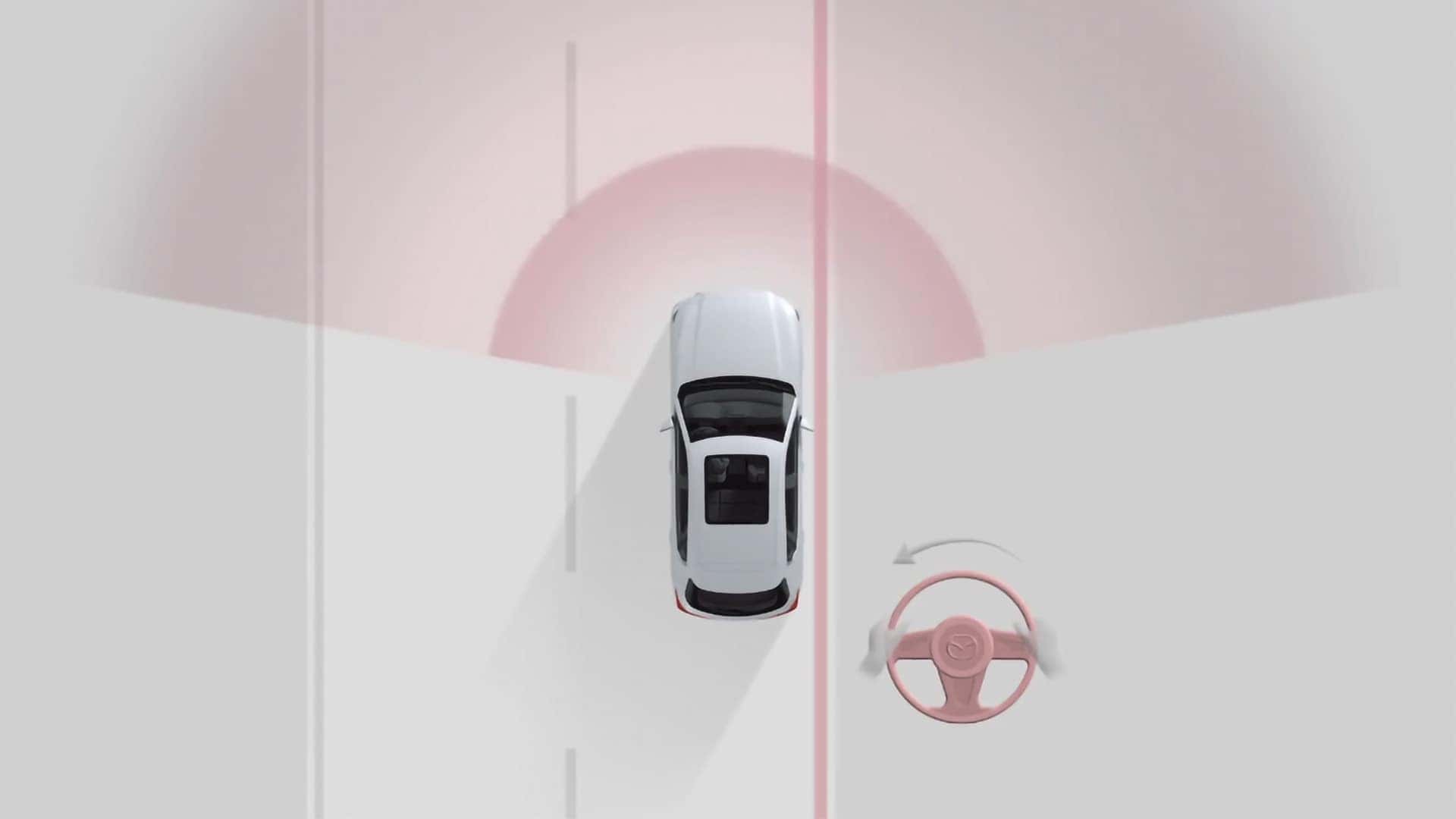 2026 Mazda CX-30 safety illustration showing lane monitoring and steering assistance technology