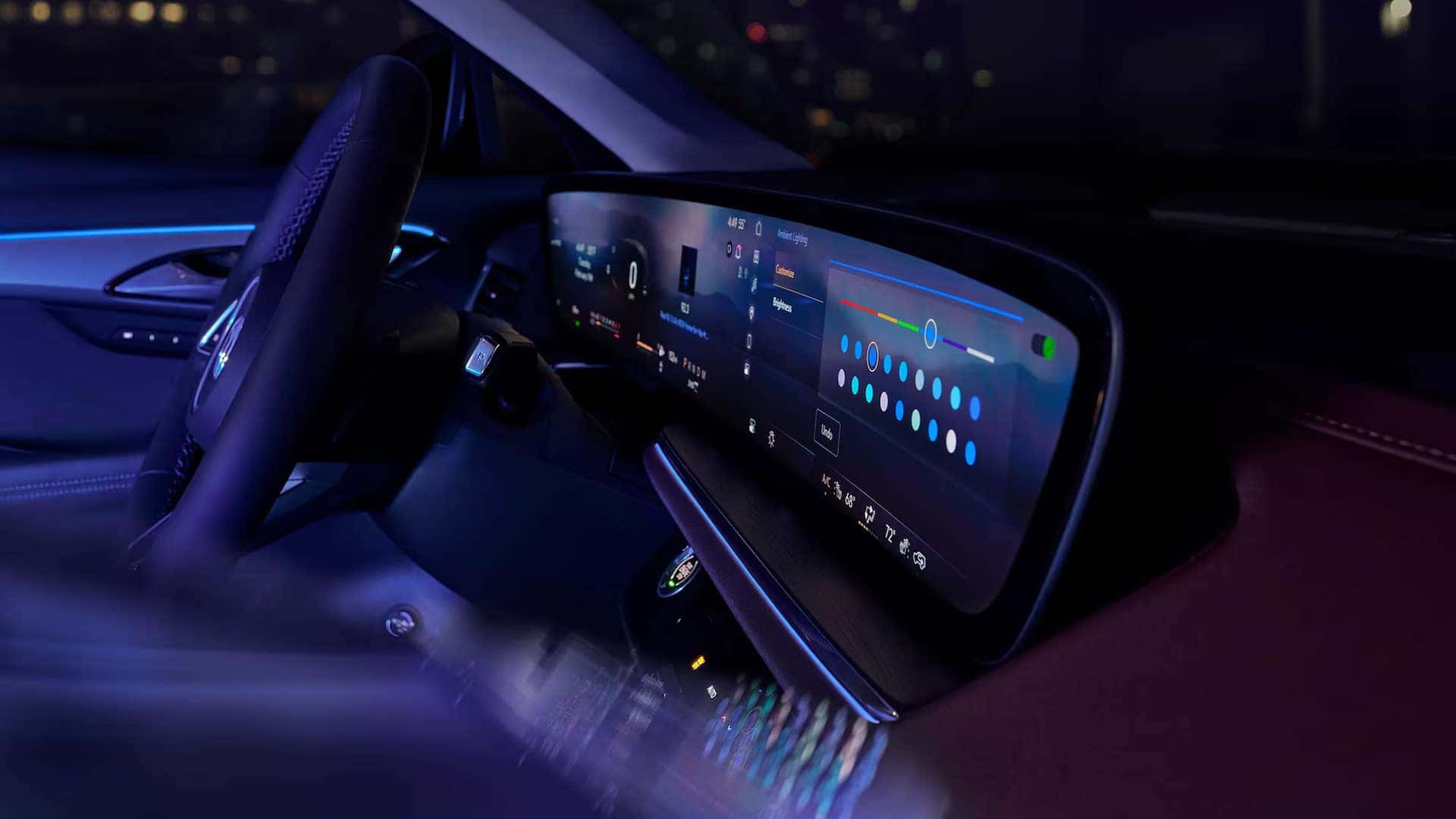 2026 Buick Envision cockpit with ultrawide display and customizable multicolor ambient lighting