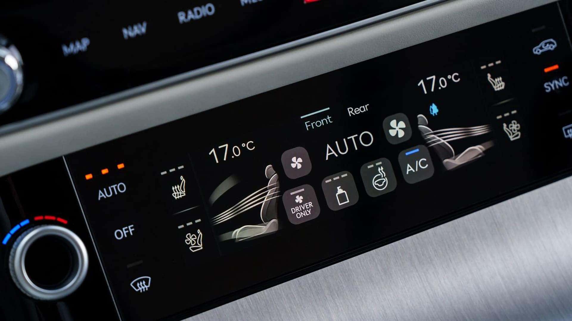Digital climate control panel in the 2026 Genesis Electrified GV70 showing heated and ventilated seat settings