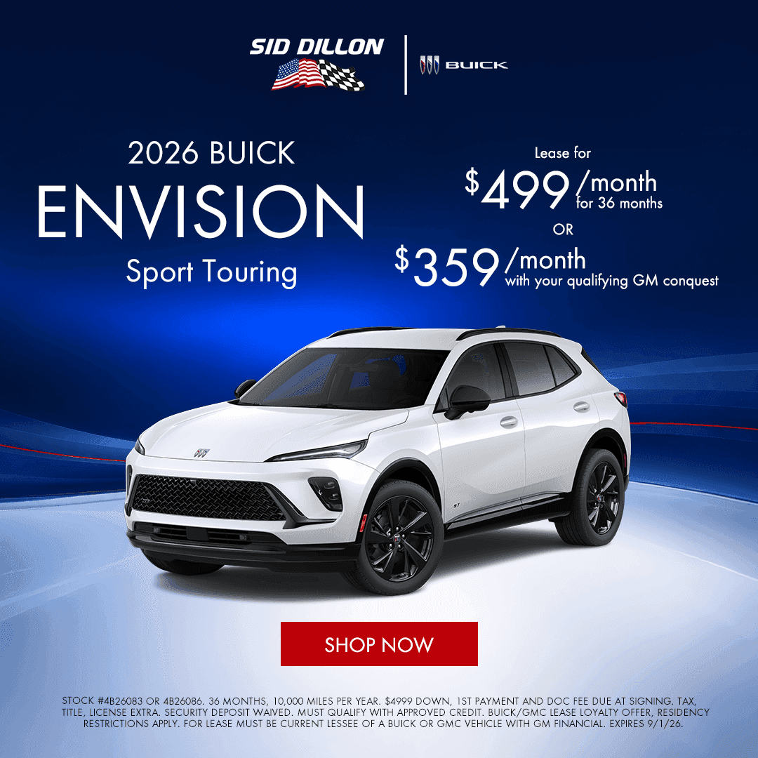 August 2026 Buick Envision Sport Touring lease offer at Sid Dillon Buick of Lincoln with monthly payment options