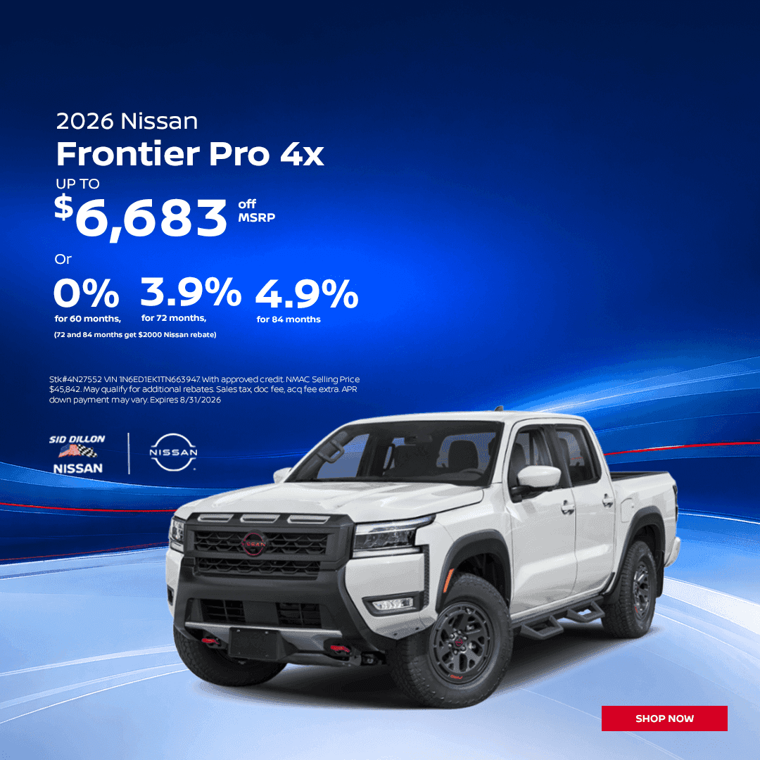 August 2026 Nissan Frontier PRO-4X offer with up to $6,683 off MSRP or special financing at Sid Dillon Nissan of Lincoln