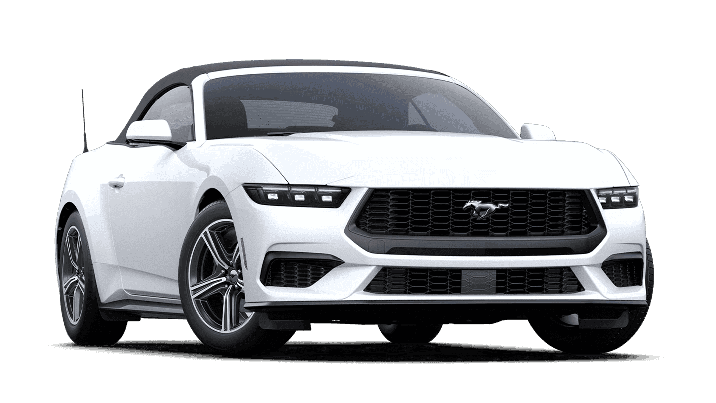White 2026 Ford Mustang EcoBoost Premium Convertible with black soft top