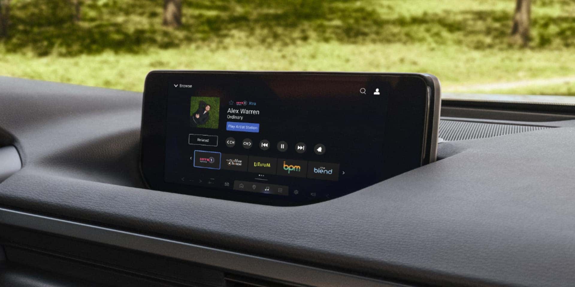 2026 Mazda CX-50 Hybrid center display showing SiriusXM audio controls