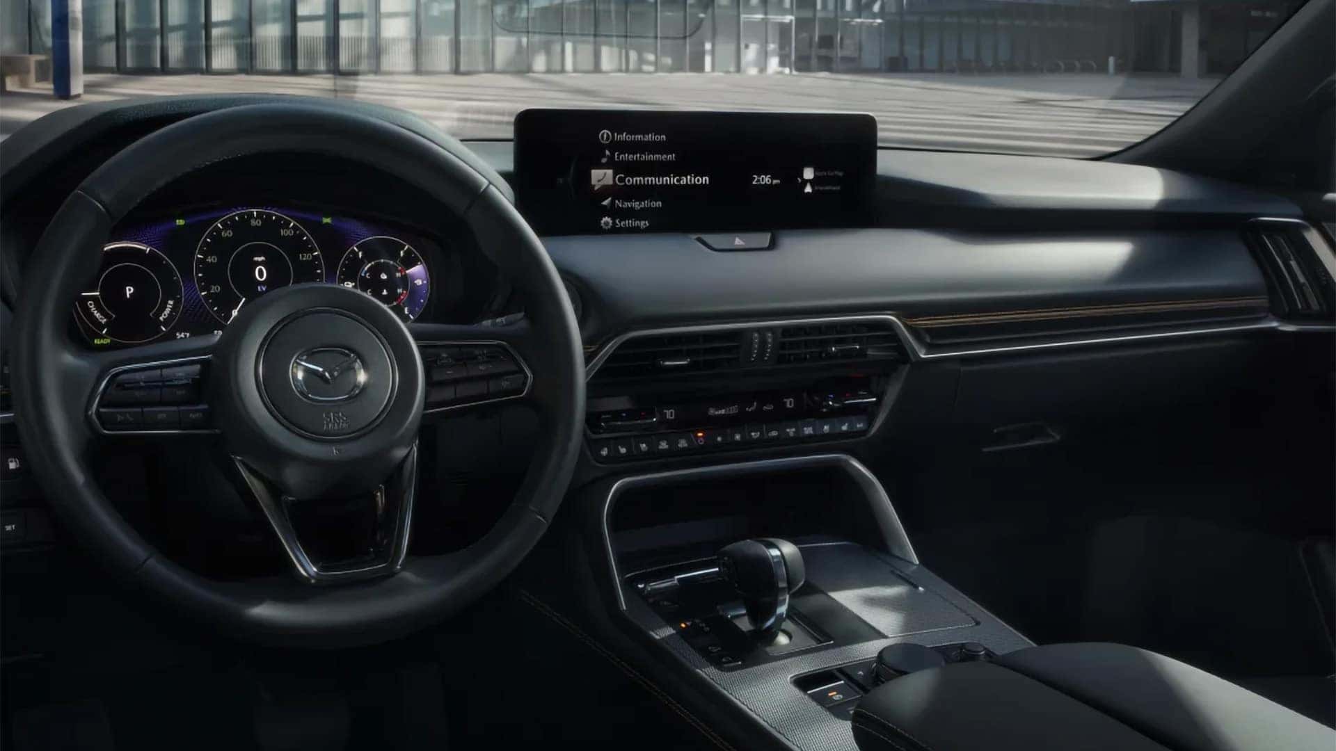2026 Mazda CX-90 PHEV dashboard with digital driver display and Mazda Connect infotainment screen