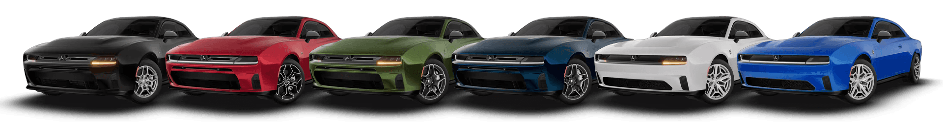All trims of the 2026 Dodge Charger lined up side by side.